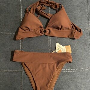 Berlook Brown Ribbed Bikini Set